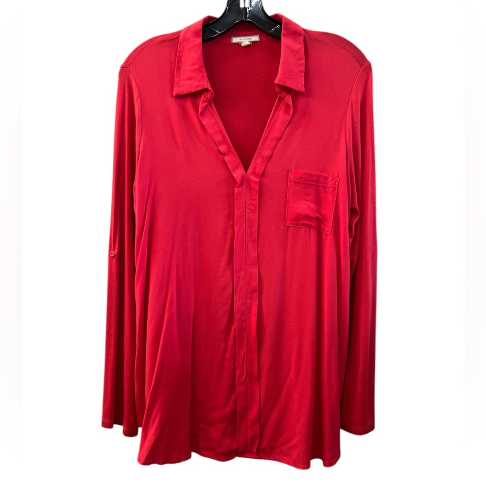 Pleione Vibrant Coral Red Tunic Top Size Large